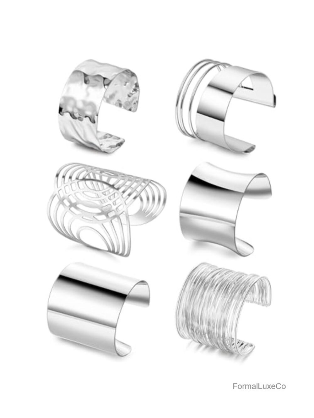 6-Piece Chunky Cuff Bracelet Set for Women, Adjustable Bangle